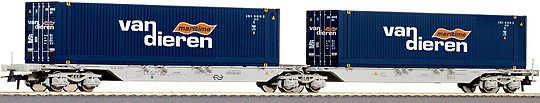 Twin Unit Flat car with 2 containers "Van Dieren"<br /><a href='images/pictures/Roco/66562.jpg' target='_blank'>Full size image</a>